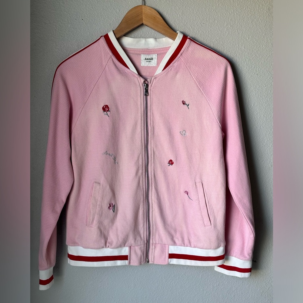 Annil Pink Floral Bomber Jacket Girls Size 14-16 XL